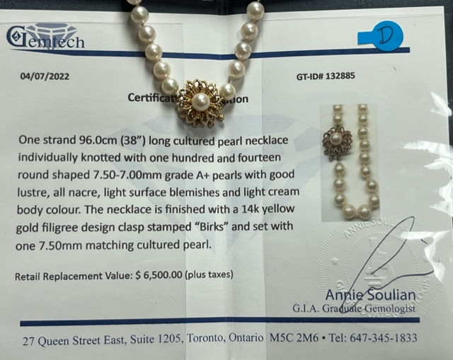 Vintage Birks Pearl Necklace - With Appraisal Paperwork in Other in Oakville / Halton Region