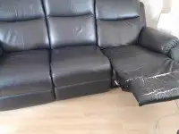 3 seater balck leather sofa , need minor repair
