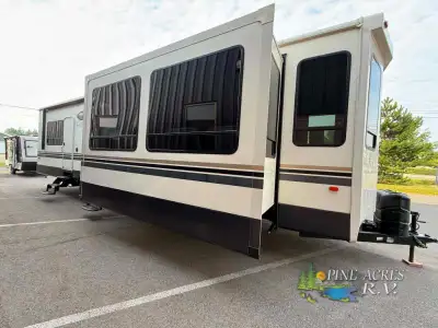 Forest River Cedar Creek Cottage 40CCK destination trailer highlights: Kitchen Island Fireplace Fron...