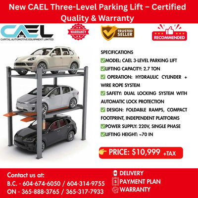 New CAEL Three-Level Parking Lift Certified &Warranty & Finance $10,999 CAEL Three-Level Parking Lif...