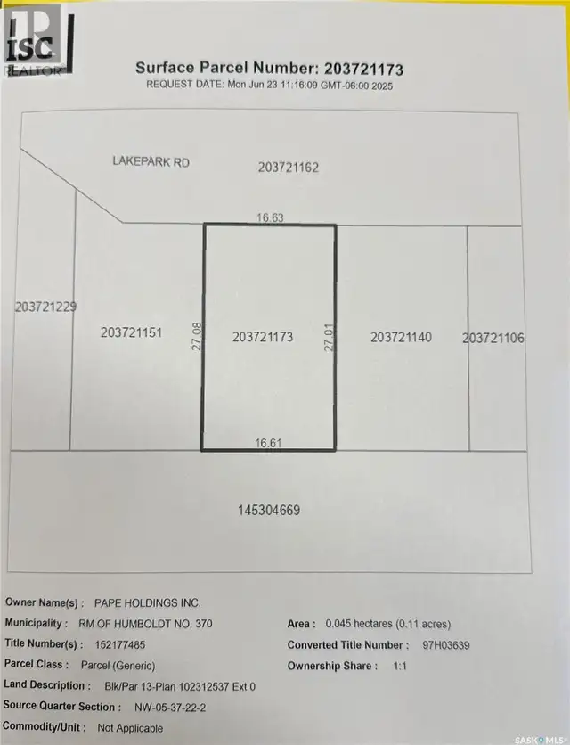 13 Lakepark ROAD Humboldt Rm No. 370, Saskatchewan in Land for Sale in Saskatoon - Image 3