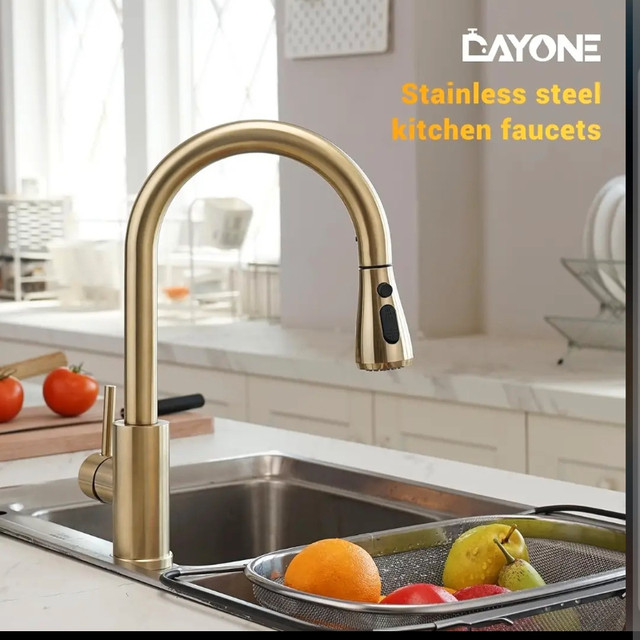 DAYONE Gold Kitchen Faucet, Brushed Gold Stainless Steel Single dans Vaisselle et articles de cuisine  à Gatineau - Image 4