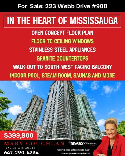 ️ FOR SALE in the Heart of Mississauga! ✨ 223 Webb Dr #908, Mississauga Looking for the perfect plac...
