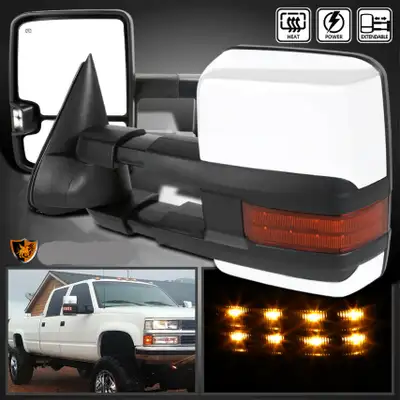 FOR 1988-1998 CHEVY C/K 1500 CHROME POWER HEATED TOW MIRRORS AMBER LED SIGNAL Home Tow Mirrors 88-98...