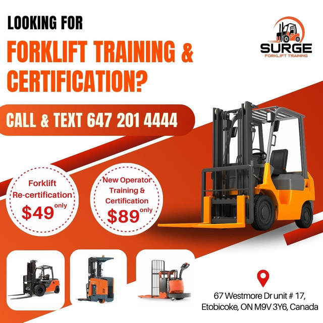 Forklift New Operator Training + Certification Start $89 only in General Labour in Peterborough