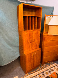 Teak cabinet book case storage shelf vinyl lps entertainment