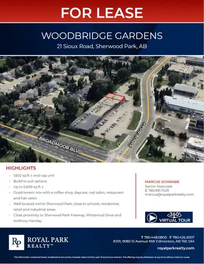 HIGHLIGHTS 1,602 sq ft end cap unit Build to suit options Up to 5,600 sq ft Good tenant mix with a c...