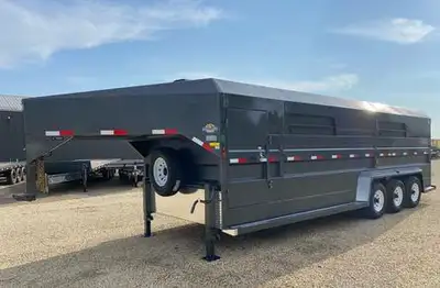 Norberts Gooseneck Livestock Trailer Charcoal 7.5'x24' 4/10/10 gate division 3-7k torsion axles moun...