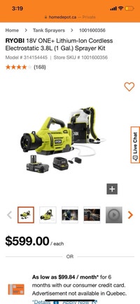 BRAND NEW - RYOBI Cordless Electrostatic 3.8L (1 Gal.) Sprayer K Mississauga / Peel Region Toronto (GTA) Preview