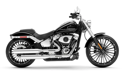 With 34 degrees of rake in the neck, a bobtail fender, and a 240mm rear tire, the 2026 Breakout feel...