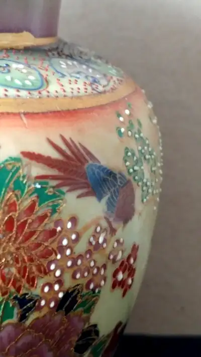 ANTIQUE  ORIENTAL SATSUMA MORIAGE VASE TABLE LAMP rare, View more