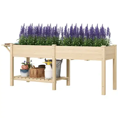 Raised Garden Bed, Wood Planter Box with Side Table, Bottom Shel, View more