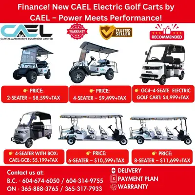 Finance! New CAEL Electric Golf Carts Certified &Warranty 8,599 CAEL Electric Golf Carts Powerful, S...