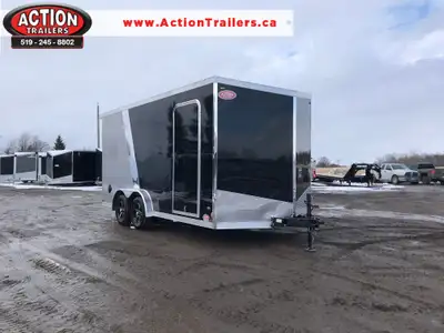 IRON SERIES 7.5' X 16' TANDEM AXLE CARGO TRAILER WITH BARN DOORS, STOWABLE RAMPS, CARGO+ & BLACKOUT...