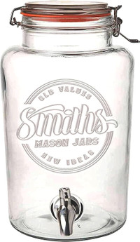 1.3 Gallon/5 Litre thick Glass Drink Dispenser Smiths Mason Jar