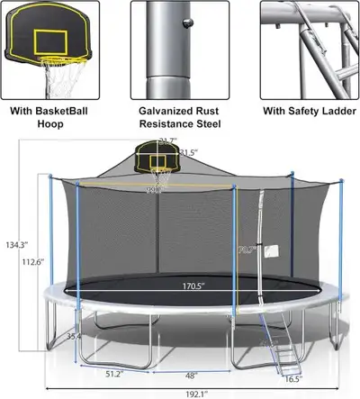 NEW 16 FT TRAMPOLINE & ENCLOSURE NET SAFTY FIRST 16 FT B08XTGBVP5 SALE $439.95 SAFTY FIRST 16 FT Tra...