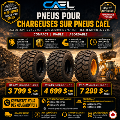 Les pneus CAEL pour chargeuses sur roues, robustes et adaptés aux applications de construction, mini...