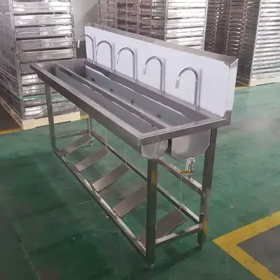 NEW STAINLESS STEEL 5 PERSON FOOT OPERATED HAND WASHING STATION PORTABLE HYGIENE SINK 1218235 SALE $...