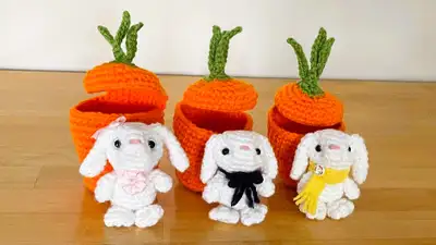 Crocheted Easter Bunny in a carrot, View more