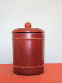 Vintage Duk-It, Leather Bound Glass Jar w/Wood Lid Cigar Humidor