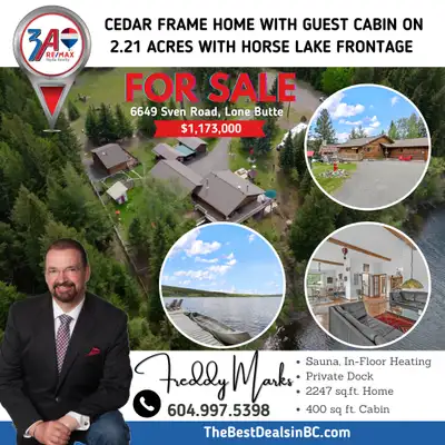 **LAKEFRONT LIVING IN LONE BUTTE** **6649 Sven Road | Horse Lake | $1,173,000** Escape to the Caribo...