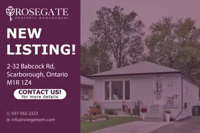 Affordable 1-Bedroom Basement Unit in Scarborough – 450 Sq Ft Welcome to 2-32 Babcock Rd, a compact...