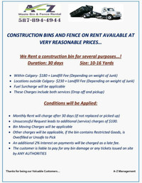 Construction Bins are available on rent