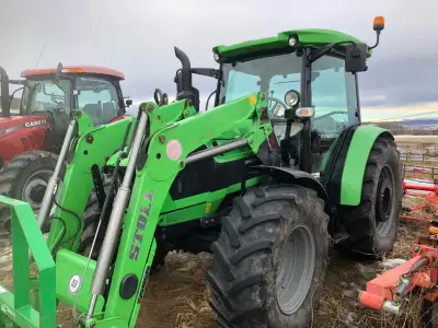 Used loader tractors for sale. 2021 Deutz Fahr 5120G, 2090hrs loader, bale forks, extra wheel weight...