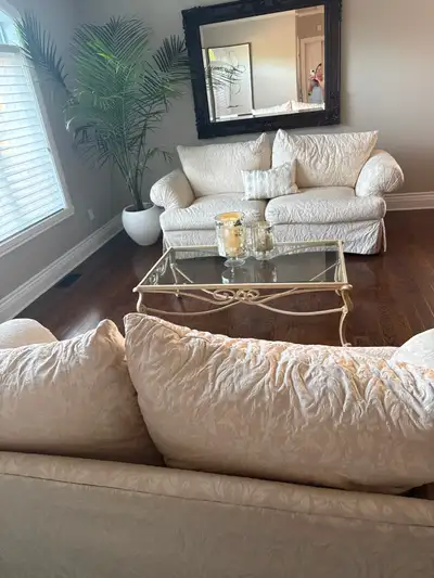 Two sofas beige color and brocade material