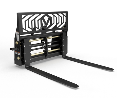 Hydraulic Adjust Pallet Fork Adjust the tines simultaneously from 8” to 38” wide without leaving the...