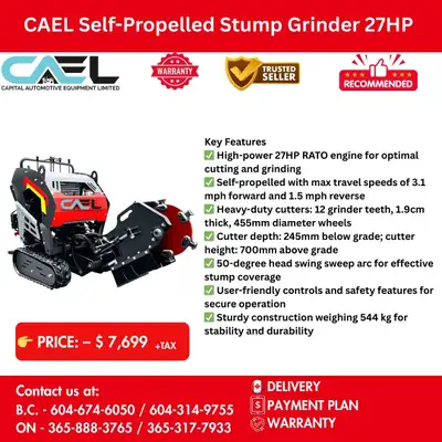 New CAEL Self-Propelled Stump Grinder CERTFIED & WARRANTY, View more