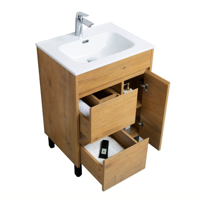 24" Wood Texture Freestanding Bathroom Vanity w/ Ceramic Top dans Armoires et revêtements de comptoir  à Ouest de l’Île - Image 3
