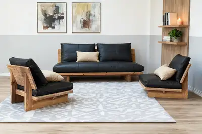 TIMBERA 3/1 Seater 100% Genuine Leather Pine Wood Sofa Set, View more