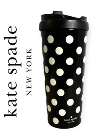 KATE SPADE NEW YORK Black/White Polka Dot Plastic TO-GO Tumbler!