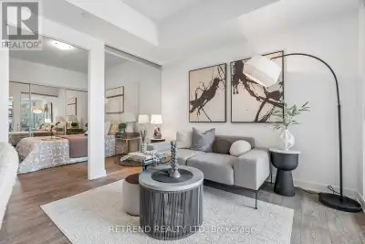 Spacious 1 Bedroom + Large Den featuring a functional layout, contemporary interiors, sleek cabinetr...