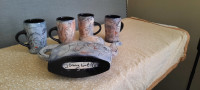 Art Collectors Teapot and 4 small mugs - Pottery