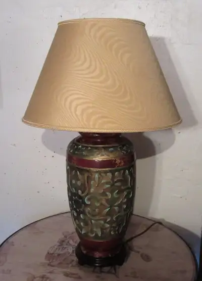 Oriental Style Large Ceramic Table Lamp with Original Shade, View more