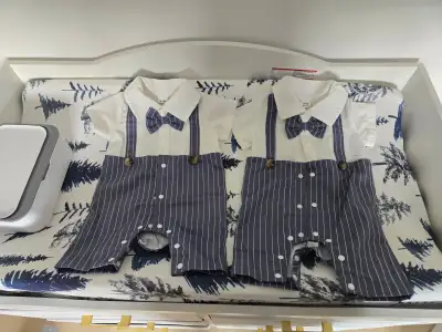 Set of 2 Baby Boy Striped Rompers with Bow Ties Size 0-1M, View more