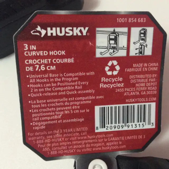Husky 3-inch Quick-Release Curved Utility Storage Hooks in Hand Tools in Mississauga / Peel Region - Image 4