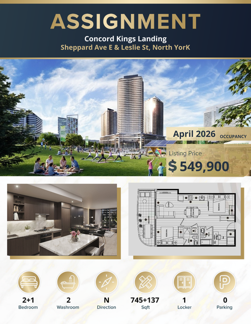 Assignment Sale – King’s Landing | 2 Bed + Den | Prime North York! Location: Concord Park Place, Nor...