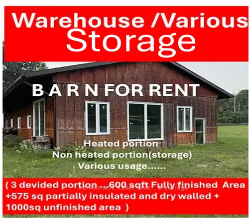 Great Value Opportunity to lease the barn. 2500 sq.ft. barn with 1 large drive in doors. High ceilin...