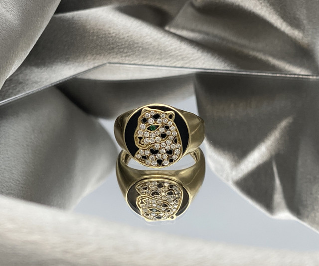 14K Yellow Gold Diamonds & Green Stone Panther Ring $595 in Jewellery & Watches in Mississauga / Peel Region