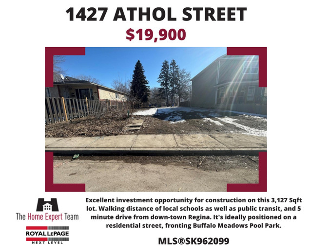 1427 Athol St- Excellent Building Opportunity In Washington Park in Land for Sale in Regina