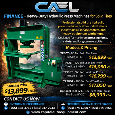 Professional solid tire hydraulic press machines built for forklift shops, industrial tire service c...