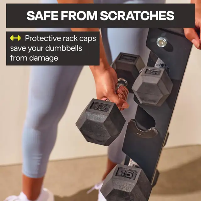 NEW 210LBS RUBBER DUMBBELL SET GYM WEIGHT SET WITH RACK 1112655 in Exercise Equipment in Prince Albert - Image 5