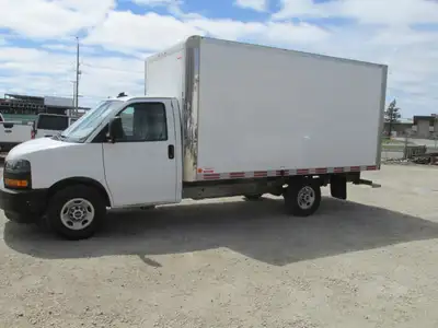 2022 GMC Savana 3500 with a 14' x89" wide x79" high box. Roll up rear door, single wheel with a 9900...