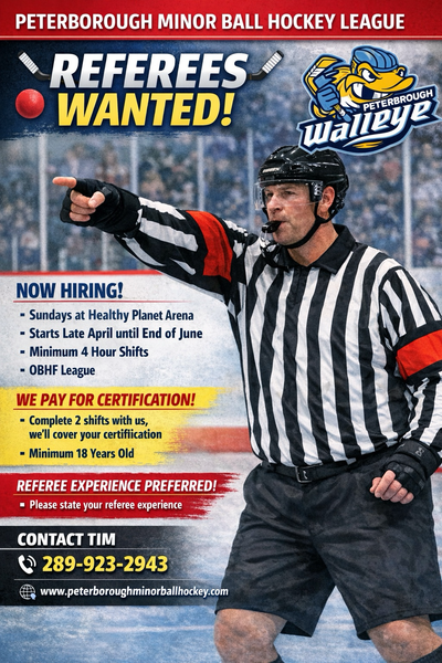Peterborough Minor Ball Hockey League needs REFS!, View more