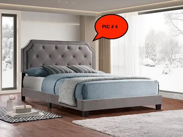 KINGSTON BED - GREY TUFTED LINEN STYLE PLATFORM BED ONLY $299 in Beds & Mattresses in Kingston - Image 6