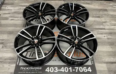 Replica P02 Black/Machined Face Rims Fits Porsche Cayenne, Panamera, Taycan -Wheel Size: 20x9.5J -Of...
