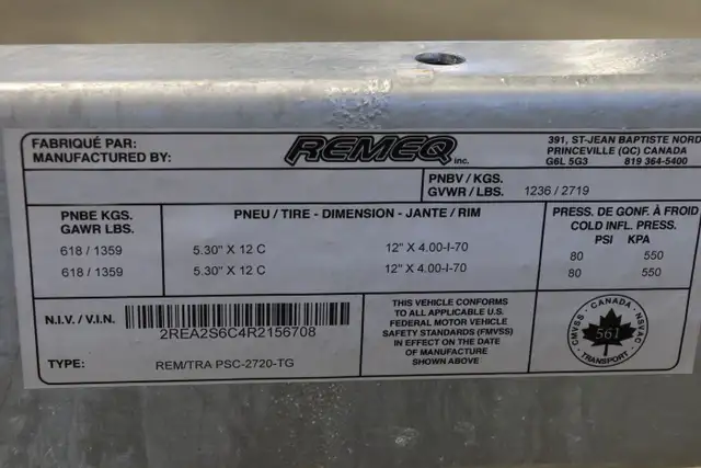 2026 REMEQ PSC-2720-TG POUR PONTON 2 QUILLES POUR PONTON 18 À 22 in Cargo & Utility Trailers in Laurentides - Image 13